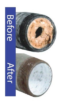 Pipe before and after MHD treatment